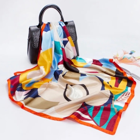 Accessories - NEW floral orange printed silky fashion scarf